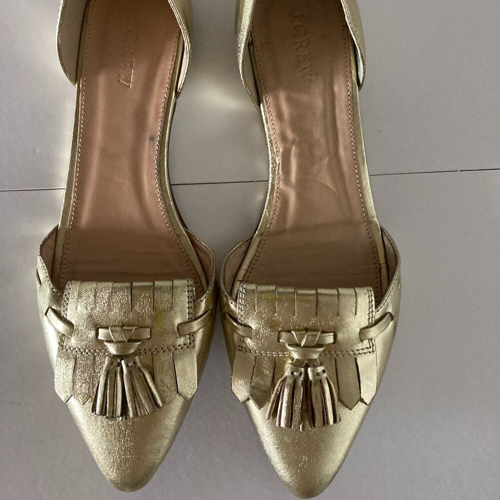 J Crew Gold D'Orsay Tassled Flats